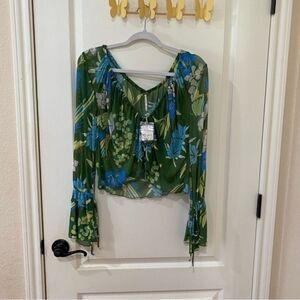 NWT‎ Free People Semi Sheer Floral Print Blouse Size Small